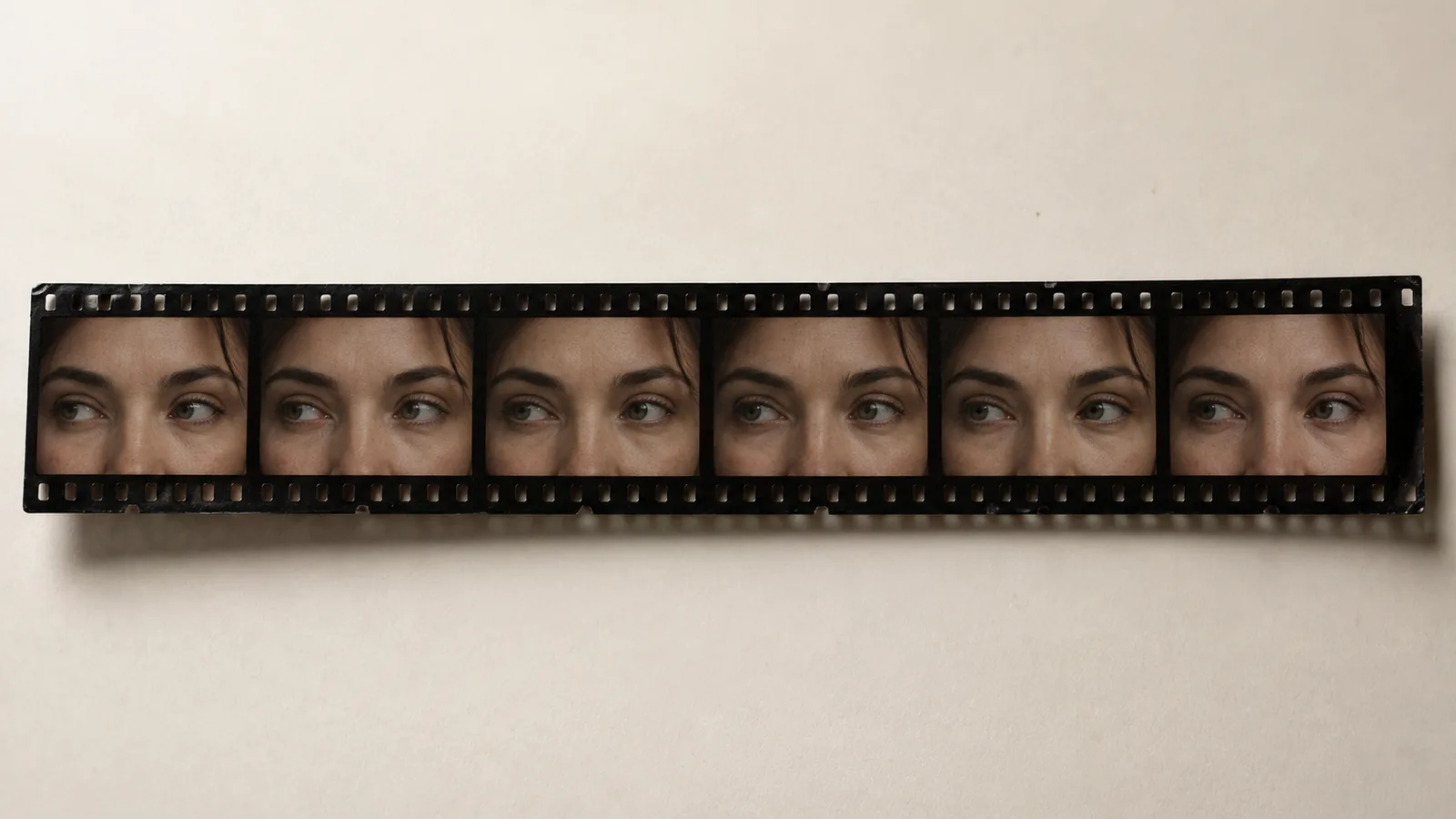 A contact sheet of six frames showing only eyes, expression shifting slightly.