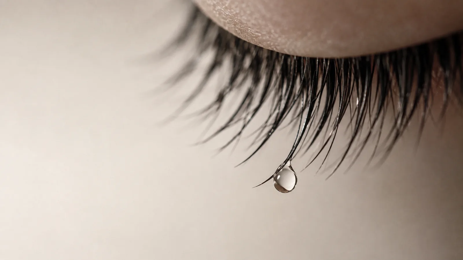 A single droplet caught on eyelashes, cropped closely.