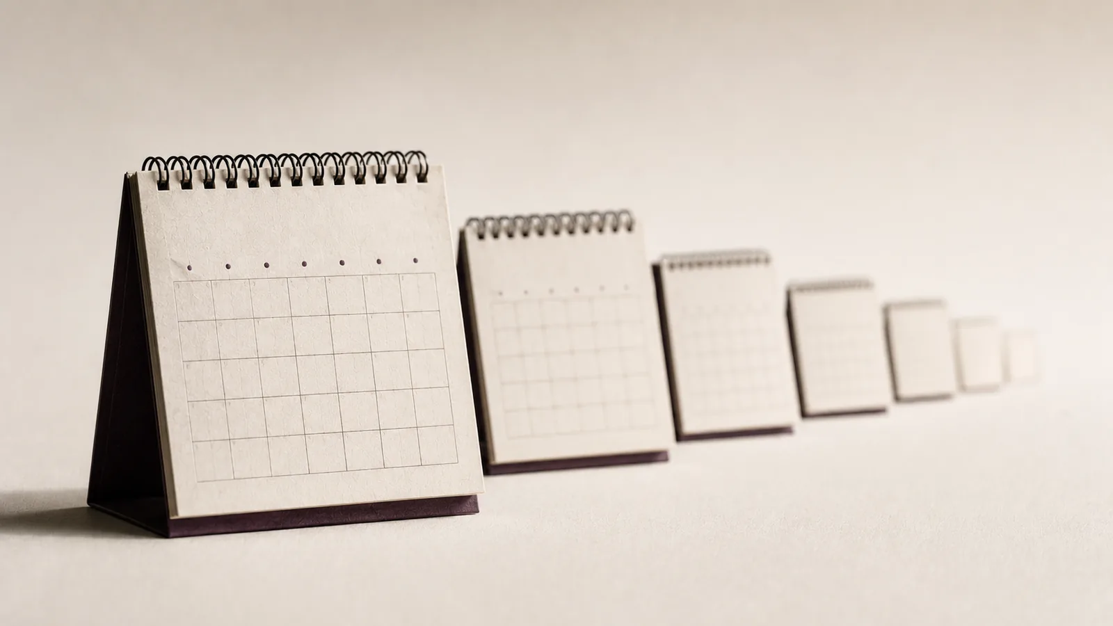 A series of calendar pages receding and shrinking into the distance.